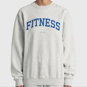 Sporty & Rich Grey 'Fitness' Crewneck Sweatshirt with Blue Logo